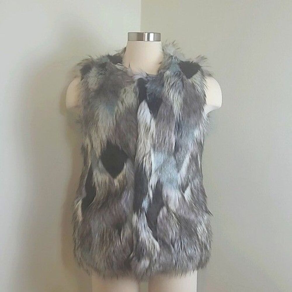 Lord & Taylor Design Lab Lined Faux Fur Vest White/Gray/Mint/Black Fur Size S/P